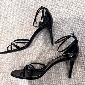 Gucci 40 Ilse 85mm black patent leather wrap sandals heels worn 1x!!